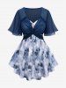 Blouse Tordue Fleur Rose Imprimée à Bretelle de Grande Taille à Volants et de Haut Tordu - Bleu L | US 12
