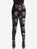 Gothic Skulls American Flag Star Print Leggings -  