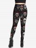 Gothic Skulls American Flag Star Print Leggings -  