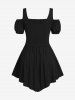 T-shirt asymétrique froncé à épaules dénudées et œillets grande taille, gilet chiné à lacets - Noir 5x | US 30-32