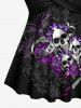 Halter Twist Skulls Flower Print Tankini Top -  