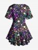 Plus Size Stars Sparkling Sequin Glitter 3D Print Lattice Crisscross Flare Sleeve T-shirt -  