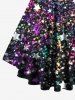 Plus Size Stars Sparkling Sequin Glitter 3D Print Lattice Crisscross Flare Sleeve T-shirt -  