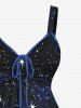 Plus Size Galaxy Stars Ombre Print Cinched Tank Top -  