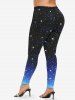 Legging 3D Etoile Galaxie Imprimée Ombré de Grande Taille à Paillettes - Noir 2X