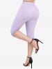Plus Size Hollow Out Lace Trim Textured Ribbed Pockets Capri Leggings -  