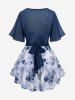 Blouse Tordue Fleur Rose Imprimée à Bretelle de Grande Taille à Volants et de Haut Tordu - Bleu M | US 10