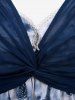 Blouse Tordue Fleur Rose Imprimée à Bretelle de Grande Taille à Volants et de Haut Tordu - Bleu M | US 10