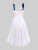Plus Size Lace-up Flowers Print Lace Trim Straps High Low Tank Dress -  