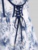 Plus Size Lace-up Flowers Print Lace Trim Straps High Low Tank Dress -  