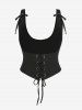 Plus Size Ruched Off Shoulder  Asymmetrical Tee With Grommets Lace Up Marled Waistcoat -  