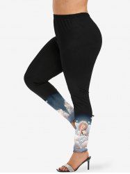 Renaissance Plus Size Flower Angel Wings Ombre Colorblock Print Leggings -  