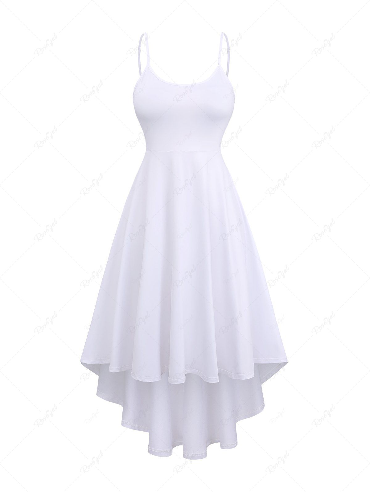 Chic Plus Size Solid Ruched High Low Backless A Line Cami Dress (Adjustable Shoulder Strap)  