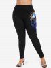 Plus Size Rose Flower Chains Diamond Tassel 3D Print Leggings -  