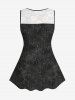 Plus Size Colorblock Sunflower Print Lace Back Tank Top -  