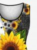 Plus Size Colorblock Sunflower Print Lace Back Tank Top -  