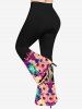 Pantalon Évasé Imprimé à Fleurs Brillantes 3D Grande Taille - Noir M