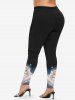 Renaissance Plus Size Flower Angel Wings Ombre Colorblock Print Leggings -  