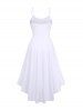 Plus Size Solid Ruched High Low Backless A Line Cami Dress (Adjustable Shoulder Strap) -  
