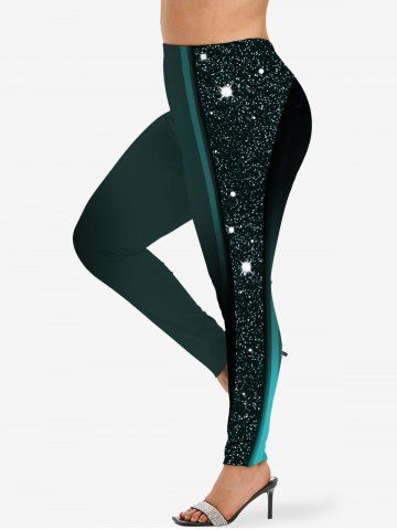 Plus Size Glitter Sparkling Stars Galaxy Light Beam Print Ombre Skinny Leggings