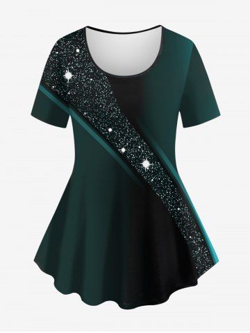 Plus Size Glitter Sparkling Stars Galaxy Print Ombre T-shirt