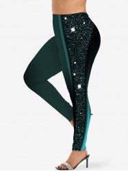 Plus Size Glitter Sparkling Stars Galaxy Light Beam Print Ombre Skinny Leggings -  