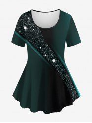Plus Size Glitter Sparkling Stars Galaxy Print Ombre T-shirt -  