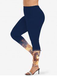 Legging Moulant Ombré Licorne et Coucher de Soleil Imprimés de Grande Taille à Paillettes - Bleu profond XS