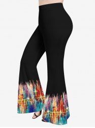 Plus Size Wash and Ink Painting Print Pull On Flare Pants -  
