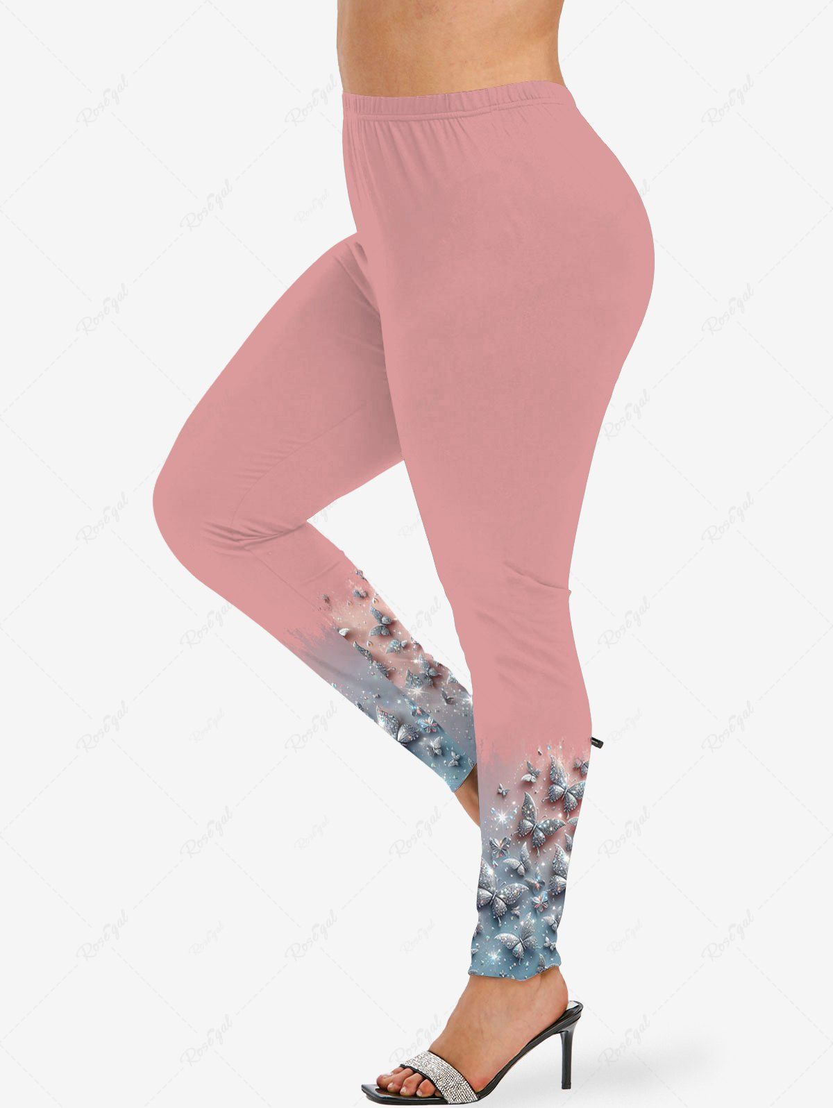 Outfit Plus Size Glitter Sparkling Rhinestone Butterfly Print Ombre Skinny Leggings  