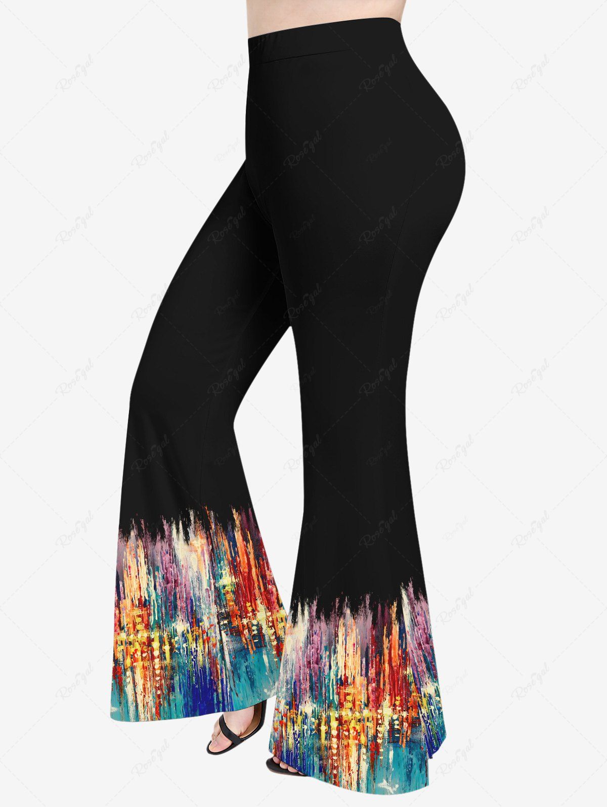 Store Plus Size Wash and Ink Painting Print Pull On Flare Pants  