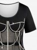 Chains Glitter Fitted Dress 3D Printed T-shirt and Rivet Leather Stripe 3D Printed Leggings Plus Size Outfit -  