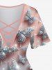 Plus Size 3D Glitter Sparkling Rhinestone Butterfly Print Ombre Lattice Top -  