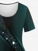 Plus Size Glitter Sparkling Stars Galaxy Print Ombre T-shirt -  