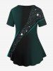 Plus Size Glitter Sparkling Stars Galaxy Print Ombre T-shirt -  