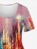 Plus Size Wash and Ink Painting Print Short Sleeves T-shirt -  