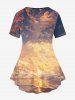 Plus Size Glitter Sunset Cloud Sea Unicorn Print Ombre T-shirt -  