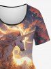 Plus Size Glitter Sunset Cloud Sea Unicorn Print Ombre T-shirt -  