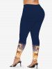 Plus Size Glitter Sunset Cloud Sea Unicorn Print Ombre Skinny Leggings -  