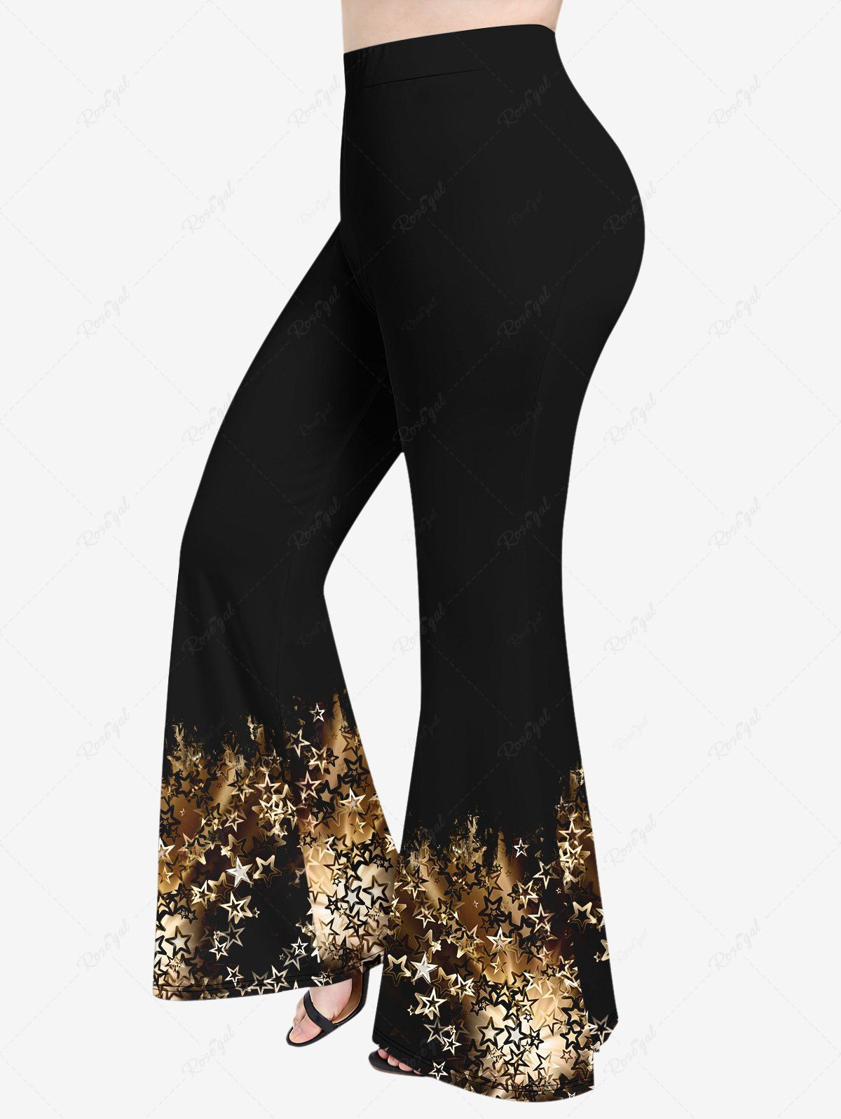 Outfit Plus Size Glitter Light Beam Stars Print Ombre Pull On Flare Pants  
