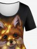 Plus Size Glitter Coloured Light Dog Print Short Sleeves T-shirt -  