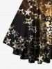 Plus Size Glitter Light Beam Stars Print Lattice Ombre Top -  