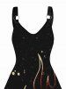 Galaxy Floral Flame Print V Neck O Ring Dress -  