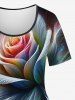 T-shirt Ombre Galaxie Fleur Imprimées de Grande Taille à Paillettes - Noir S