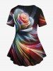 Plus Size Glitter Galaxy Rose Flower Print Ombre T-shirt -  