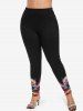 Plus Size Glitter Galaxy Rose Flower Print Ombre Leggings -  