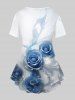 T-shirt Imprimé à Papillon et Rose 3D Grande Taille - Blanc XS