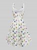 Plus Size Watercolor Flower Print Ruched Rivet Trim Buckle Chiffon Asymmetrical Tank Dress -  