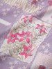 Plus Size Flower Leaf Scarf Print Ruched Cami Top And Cinched Lace Trim Fishnet Crop Top Blouse Set -  
