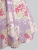 Plus Size Flower Leaf Scarf Print Ruched Cami Top And Cinched Lace Trim Fishnet Crop Top Blouse Set -  